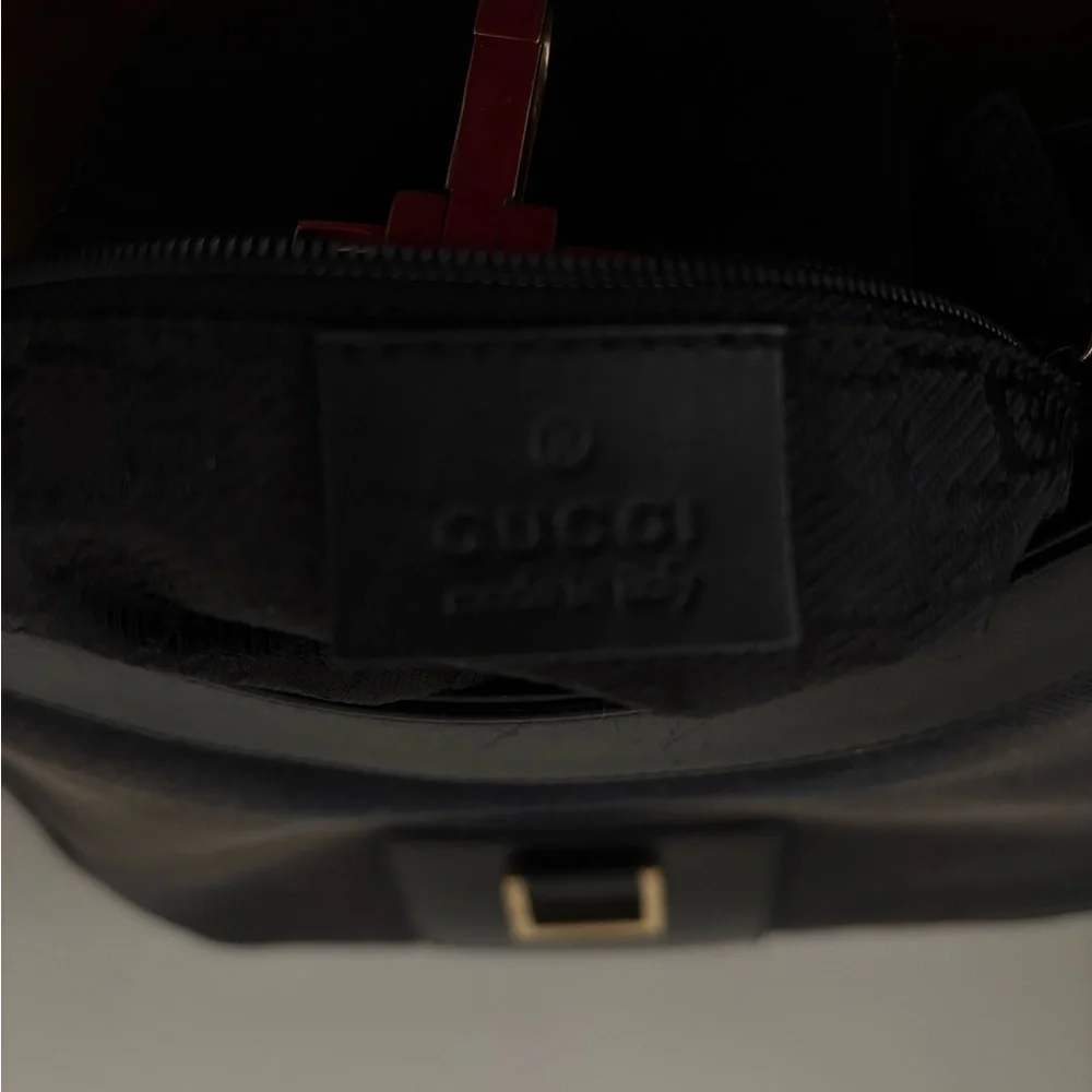 Gucci Jackie O Black Canvas Leather Trim Handbag | Iconic Piston Lock - Picture 8 of 12